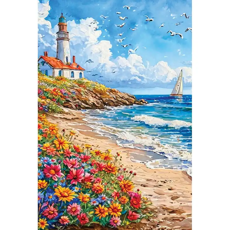 Kit ricamo diamante Collection d‘Art Faro sulla costa - Pronto per la spedizione