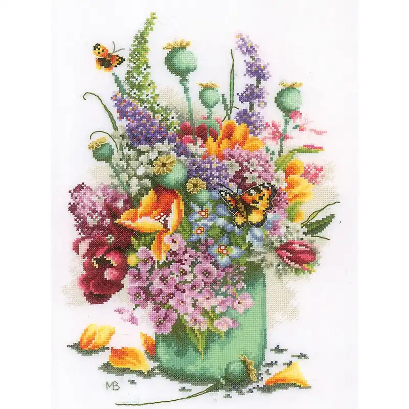 kit ricamo a punto croce Lanarte Mazzo di fiori - Sconto speciale