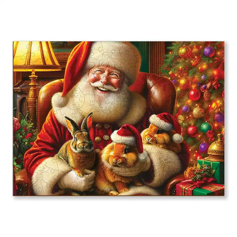 puzzle in legno Wooden City Babbo Natale e i suoi conigli - 150 pezzi | Novità nello shop