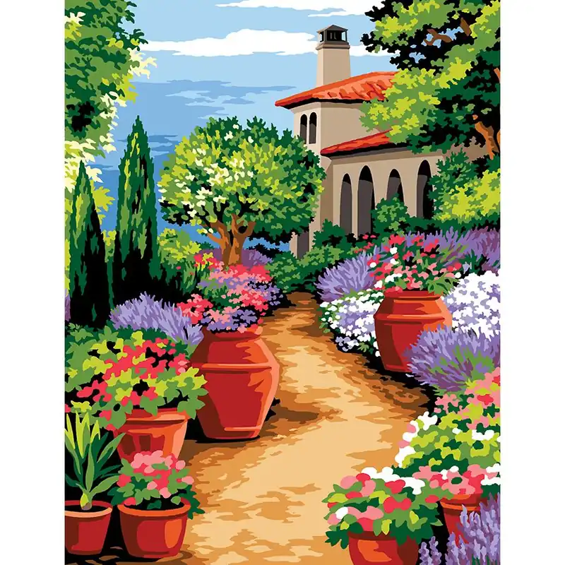 Pronto per la spedizione - Canovaccio antico Margot de Paris Vialetto del giardino - con matassine MOULINE DMC