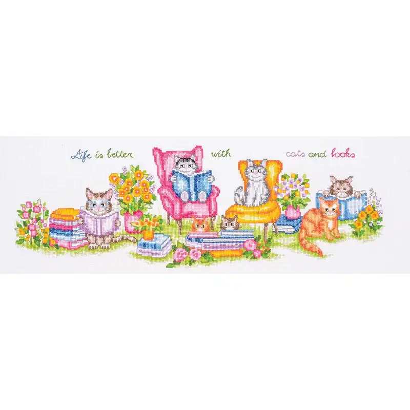 kit ricamo a punto croce Vervaco Gattini e libri | Offerta in scadenza