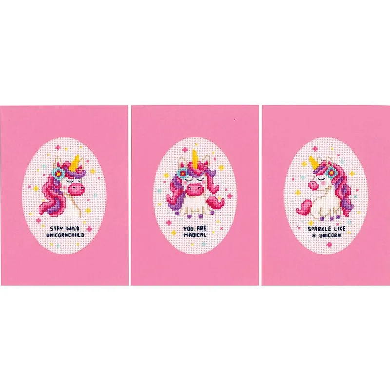 Approfitta dell'offerta - Kit bigliettini da ricamare Vervaco 3 biglietti di auguri - Unicorno