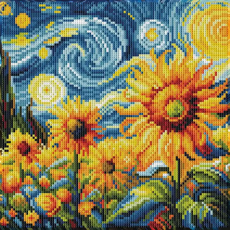 Di tendenza | Kit ricamo diamante su telaio Dotz Girasoli sotto un cielo stellato