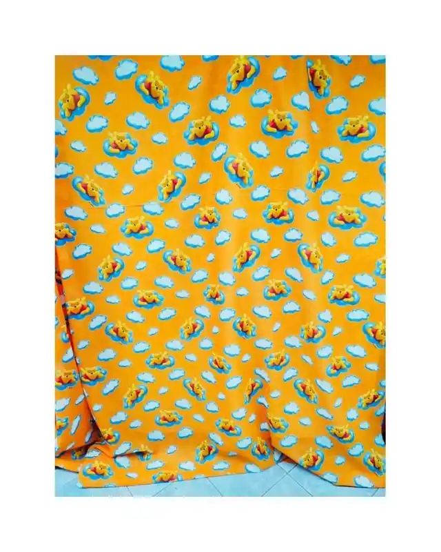 Tessuto Tenda Trama Misto Lino Stampa Orsetto Base Arancio Con Nuvole Bianche Alta 280 Cm - Preferito dai clienti