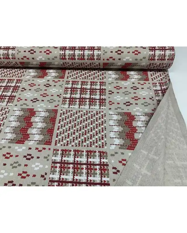 Disponibile subito - 50 cm Tessuto Panama Tappezzeria Stampato Cuori Piccoli Geometrico Shabby rosso alto 280 cm