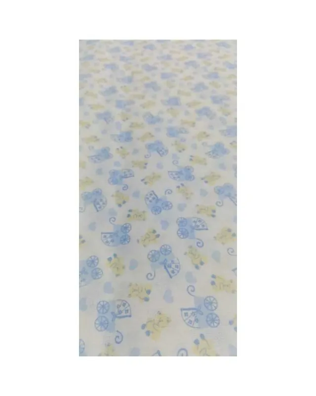Prodotto di punta - 50 cm Tessuto a metro cotone stampato carrozzina celeste orsetto beige fondo bianco alto 150 cm