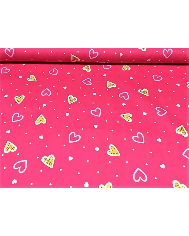 Tessuto per tappezzeria loneta misto cotone rasatello stampato base fuxia con cuori alto 280 cm linea oro | Ultimo arrivo