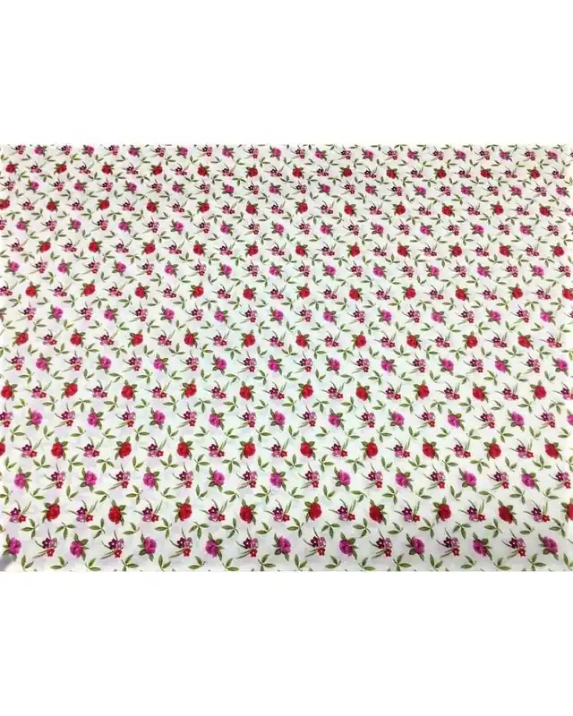 Consegna rapida - Tessuto per tappezzeria loneta misto cotone stampato coordinato fiorellini e riga fuxia e rosso fondo bianco latte alto 280 cm