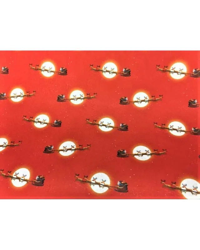 Offerta esclusiva - 50 cm Panno lenci stampato natalizio con slitta renne e luna fondo rosso alto 90 centimetri