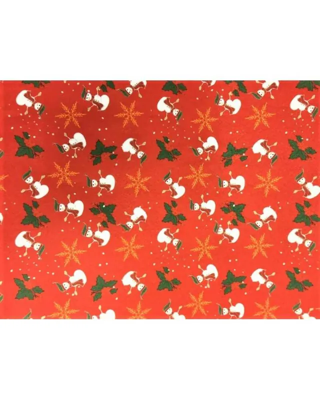 Sconto speciale - 50 cm Panno lenci stampato natalizio fondo rosso con pupazzo di neve e trifoglio e stella alto 90 centimetri