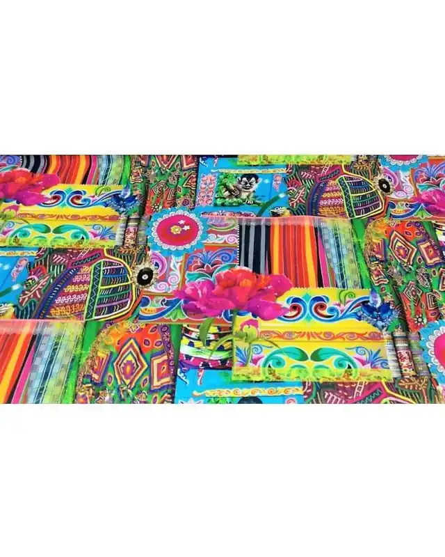 Aggiungi al carrello - 50 cm Tessuto panama in cotone stampato digitale per tappezzeria con animali e fiori alto 140 cm