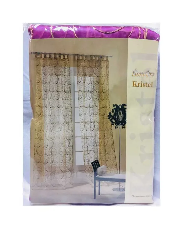 Grande sconto - Coppie tende a pannello confezionate con asole velo organza ricamata kristel larghezza 140x290 altezza centimetri linea oro