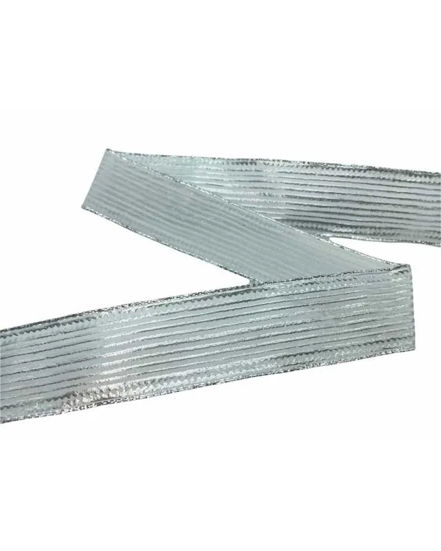 Spedizione rapida | Nastro Natale Passamaneria Organza Argento Rigato 40 mm