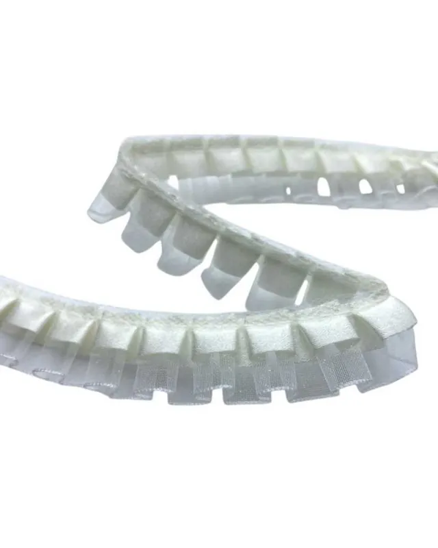 Passamaneria Nastro Plissé Doppia Balza – Organza e Raso su Tulle – Altezza 2 cm | Fino a esaurimento