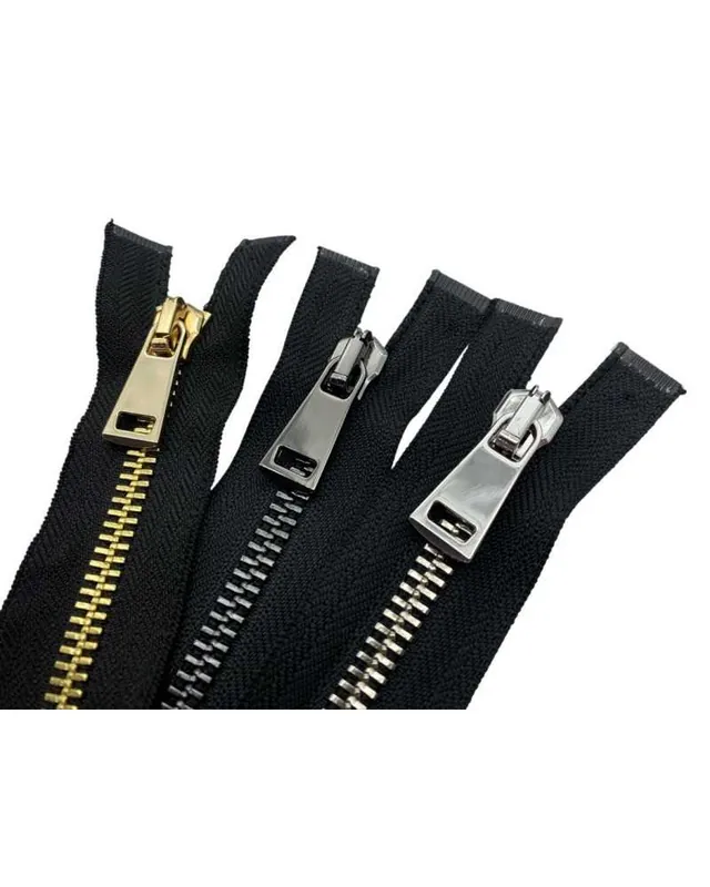 Consegna rapida - Cerniera Divisibile 80 Cm Metallo Ottone Catena 10 Oro Argento Canna di Fucile Fettuccia Nera Policotone