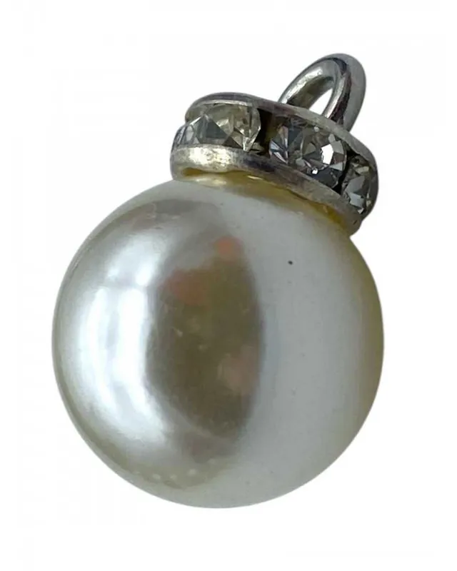 Bottone pendolo decorativo – Madreperla rotonda – Gambo in metallo argento con strass – Ø 13 mm - Prezzo conveniente