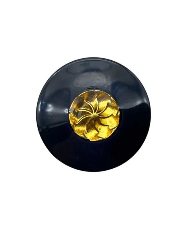 Top vendite - Bottone Tondo con Fiore Dorato Linea 42 - 28 mm Poliestere Lucido