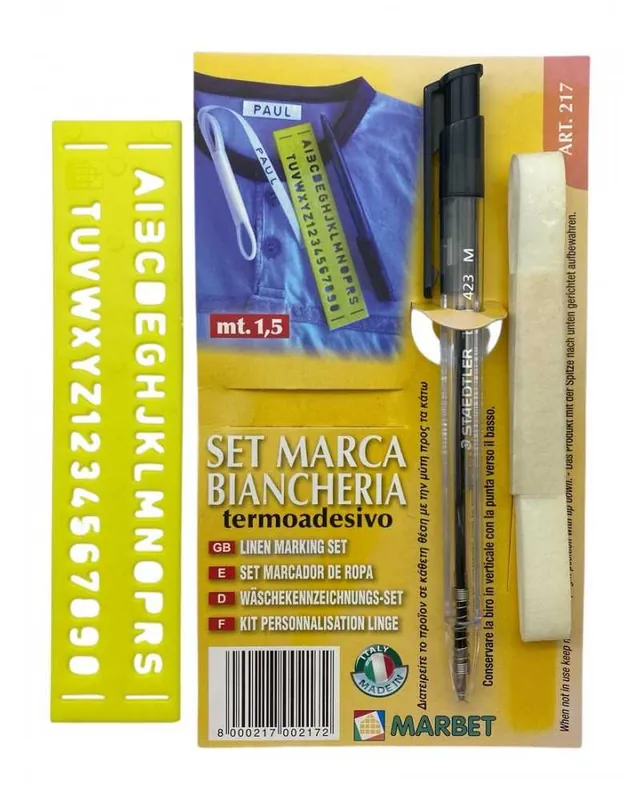 Nuovo in catalogo | Set Marcabiancheria Termoadesivo con Biro e Normografo Etichette per Tessuti e Scuola