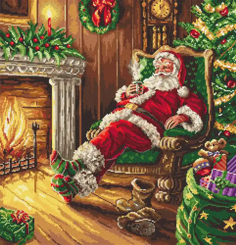 Qualità professionale | Kit punto croce LetiStitch - Il riposo di Babbo Natale vicino al camino