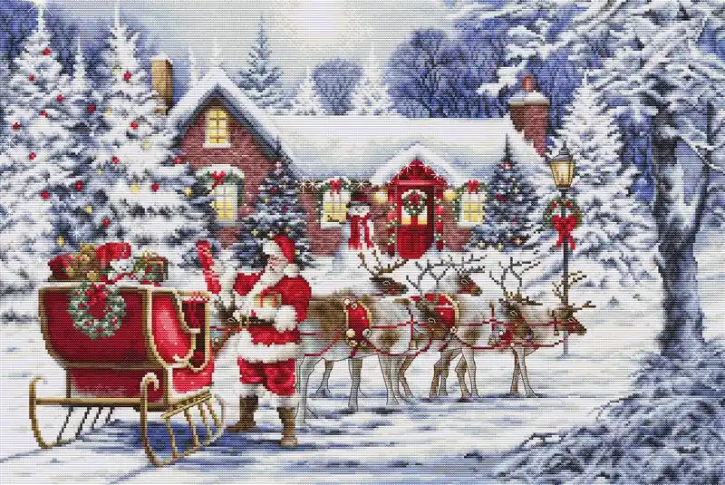 Kit punto croce Luca-S GOLD - La visita di Babbo Natale, BU5084 | Scorte in esaurimento
