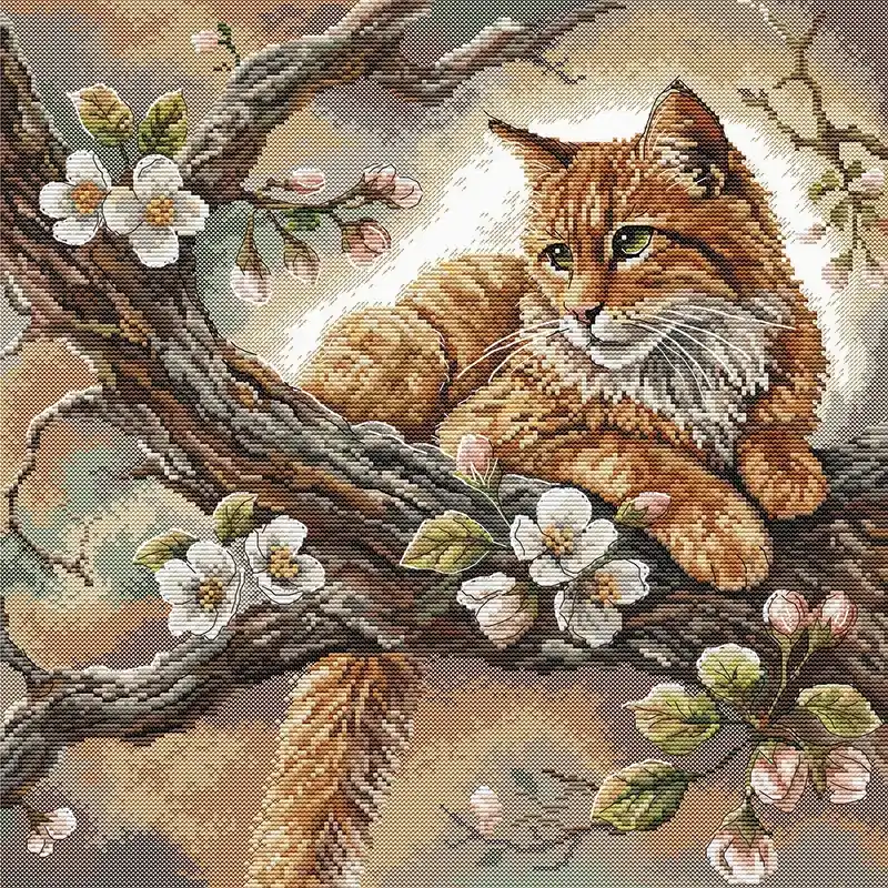 P059 Kit Ricamo Punto Croce AVA – Il gatto sul melo - Novità nello shop