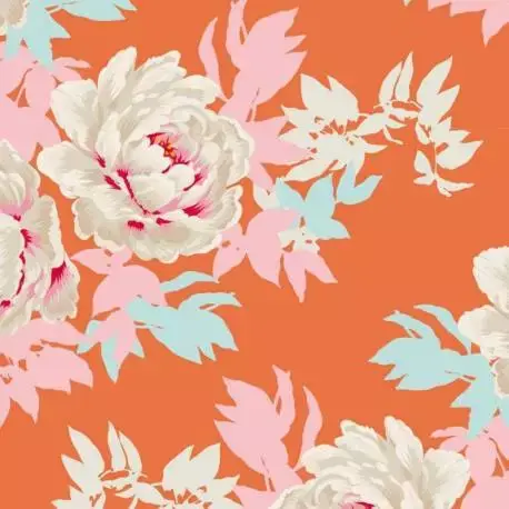 Tilda 110 Sunkiss, Beach Peony Ginger - Tessuto a Fiori Arancione | Ultima novità