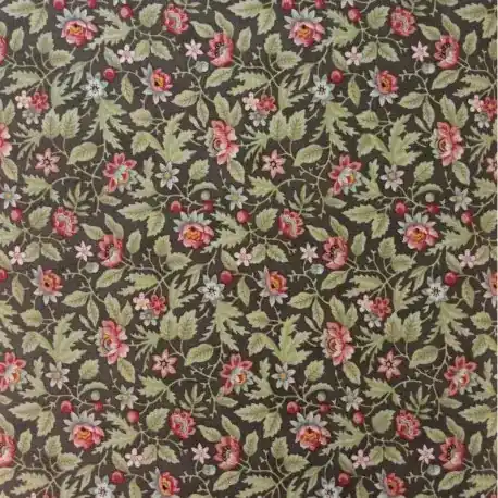 Ultima novità - Moda Fabrics Poetry Prints, Tessuto Tortora con Fiori e Foglie