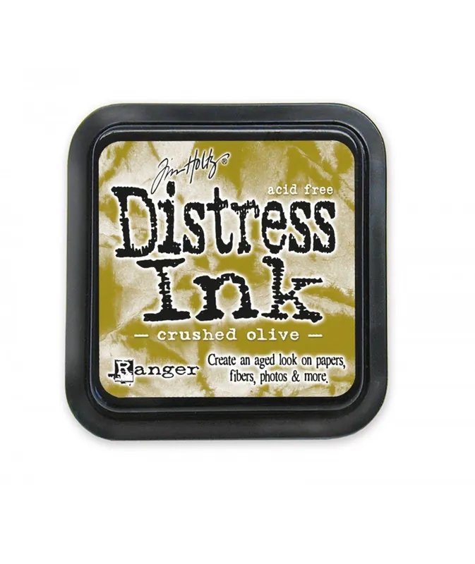 Prezzo conveniente - Tim Holtz Distress Crushed Olive - Inchiostro Invecchiante per Tessuto, Carta, Foto e altro - 7x7cm