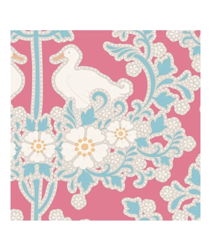 Affare | Tilda 110 PlumGarden, Duck Nest Peach,fondo pesca, nido coppia papere sabbia con fiori bianchi e rami verdi