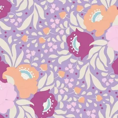 Tilda 110 PlumGarden, Autumn Bouquet Lavander, fondo prugna, mazzi rose grandi colori pink, rosa e arancio, foglie sabbia | Aggiungi al carrello