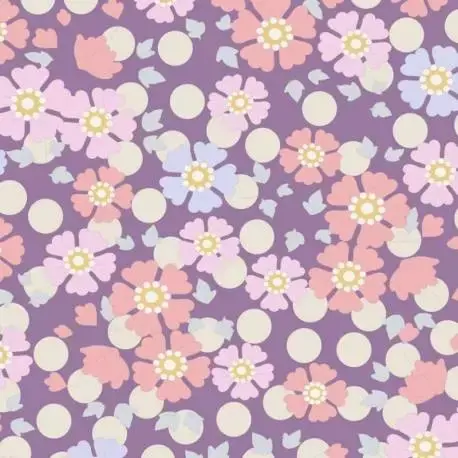 Tilda 110 PlumGarden, Windflower Lavander, fondo pink con pois bianco e fiori vari rosa, pesca e lilla. | Risparmio extra