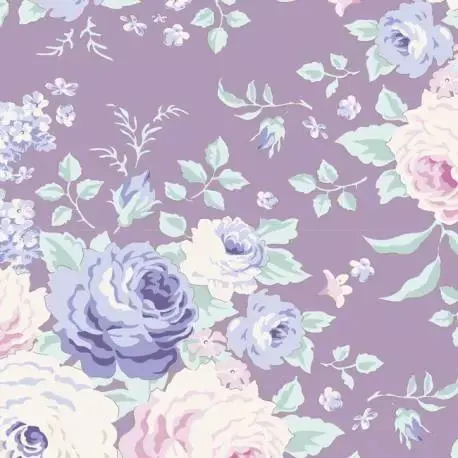 Tilda 110 Old Rose Lydia, Tessuto con bouquet di grandi Rose su Lavanda | Nuovo prodotto