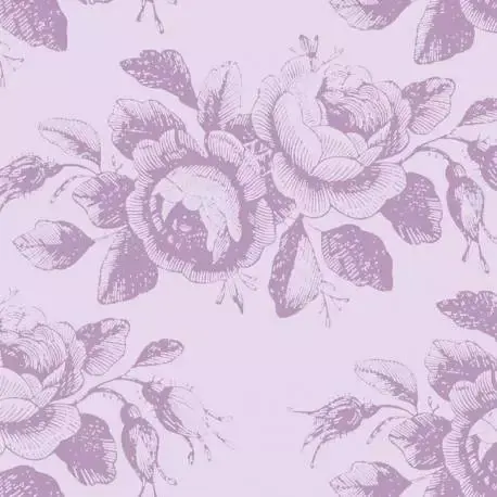 Novità | Tilda 110 Old Rose Mary, Tessuto con Rose Stilizzate su Lilla Polvere