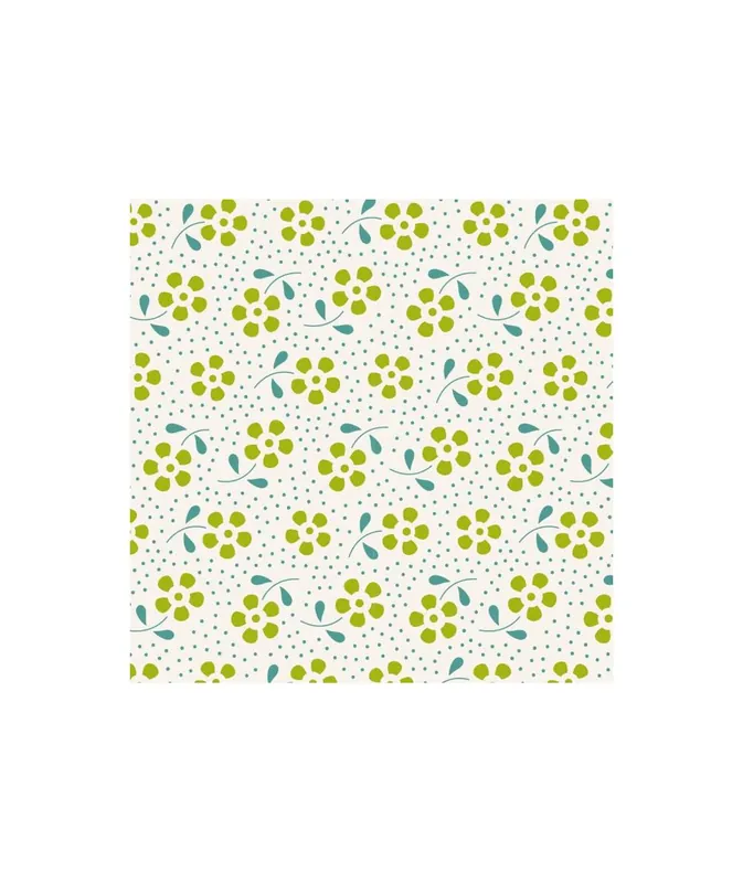 Prezzo produttore - Tilda 110 Meadow Basics Green, Tessuto con Fiori Verdi su fondo chiaro