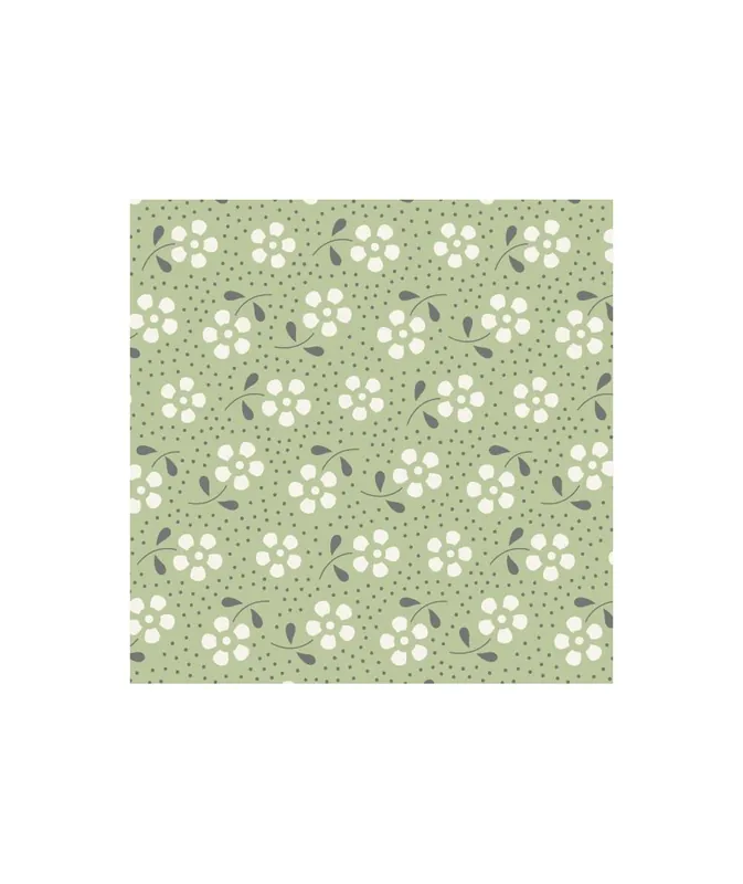 Tilda 110 Meadow Basics Pine, Tessuto con Fiori su fondo Verde Pino - Spedizione immediata