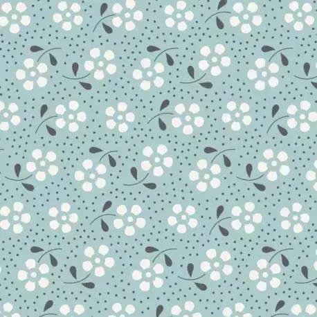 Acquista subito | Tilda 110 Meadow Basics Teal, Tessuto con Fiori su fondo Ottanio