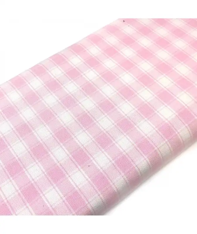 Tessuto Sostenuto Tinto in Filo Fondo Bianco con Quadri Rosa, h140 - Novità