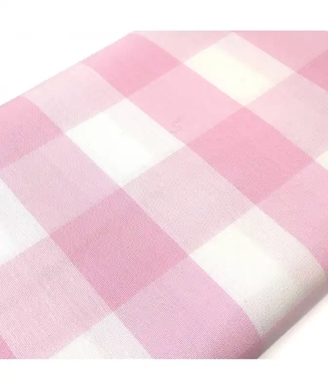 Tessuto Sostenuto Tinto in Filo Fondo Bianco con Quadroni Rosa, h145 - Quasi esaurito