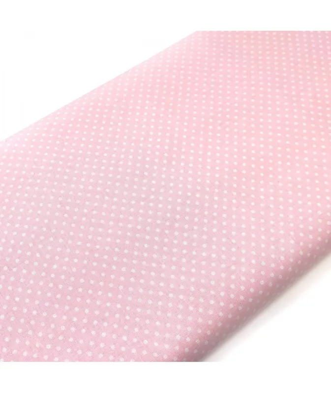 Tessuto Stampato Fondo Rosa con piccoli Pois Bianchi, h150 | Alta qualità