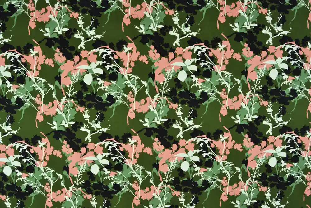 Novità nello shop | Gabardine di puro cotone verde oliva fantasia floreale