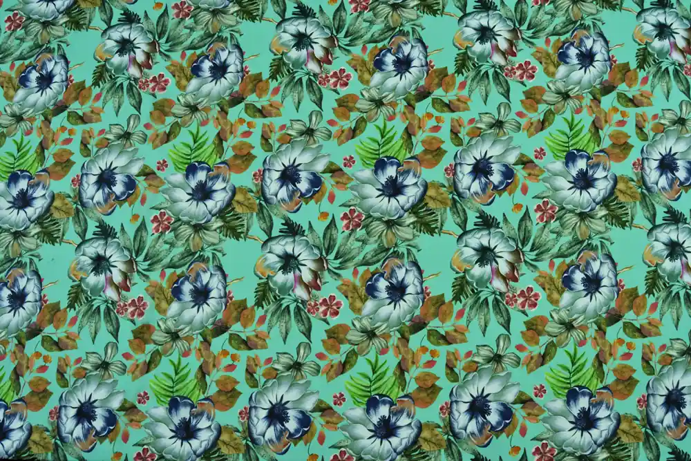 Georgette verde acqua a fiori e foglie | Non lasciartelo sfuggire