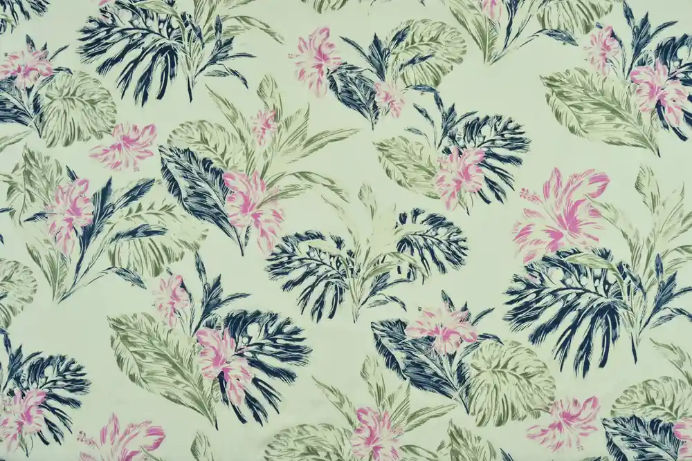 Di tendenza | Scampolo 300x146cm di Mussola puro cotone panna fantasia fiori e foglie