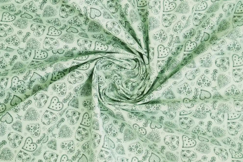 Scampolo 300x160cm di BIMBI- Cotone verde acqua fantasia cuori Oeko-Tex - Molto apprezzato