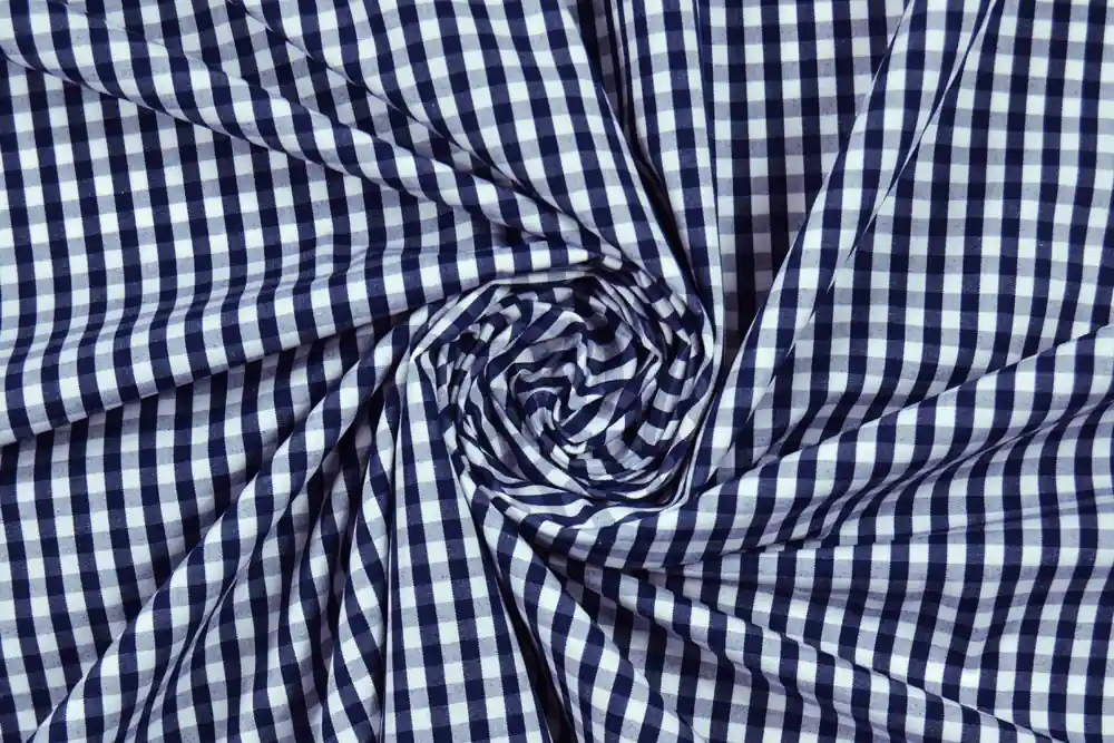 Misto cotone vichy bianco blu tinto filo | Sconto speciale