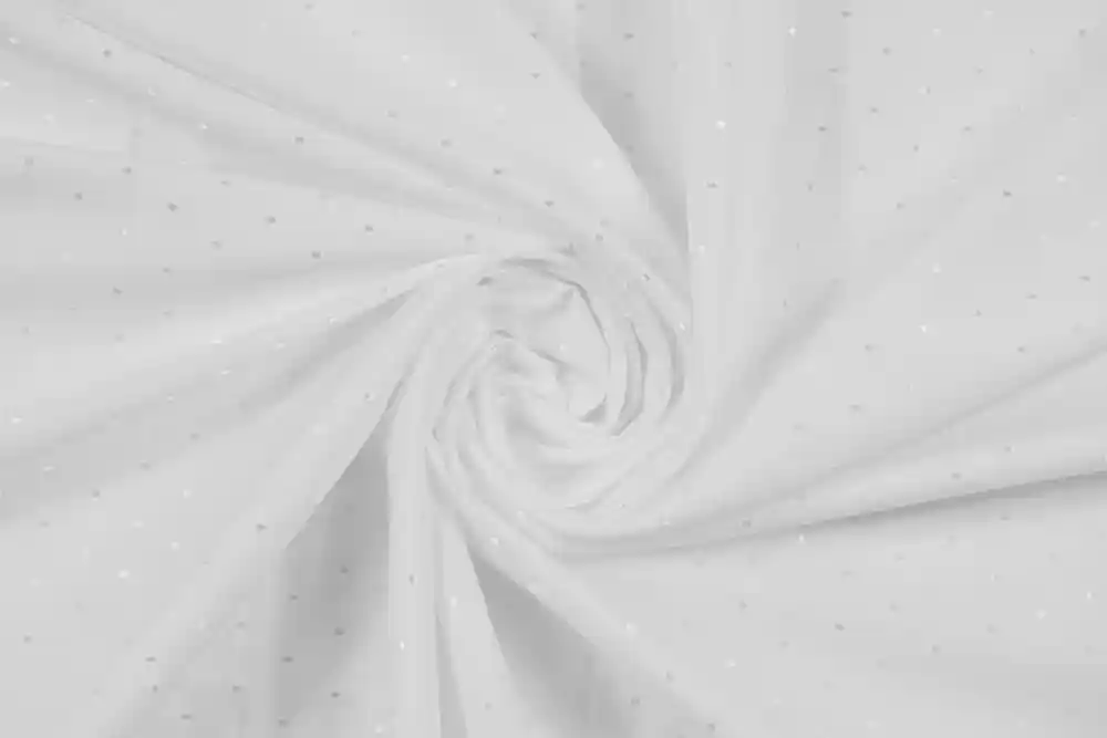 Popeline di puro cotone bianco a pois jacquard | Prezzo basso