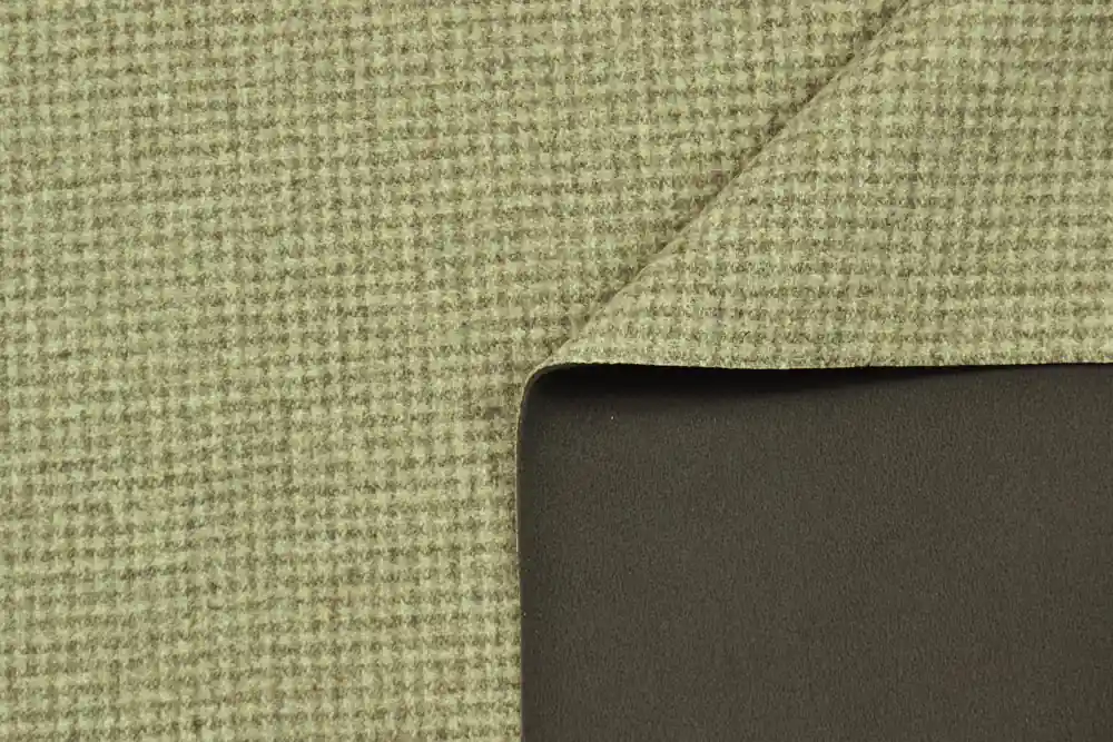 Scampolo 300x147cm di Panno di lana pied de poule accoppiato pile marrone khaki | Offerta imperdibile