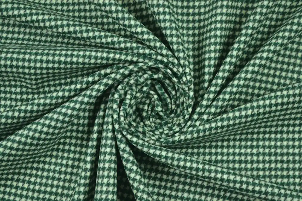 Tweed in pura lana a pied de poule bianco e verde | Grande affare