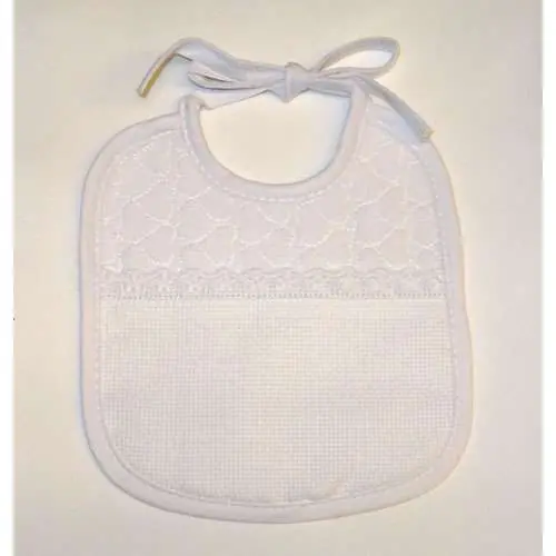 Bavaglino quadrato fondo cuori /aida cm 16,5 x 17 bianco, rosa o azzurro - Offerta del giorno