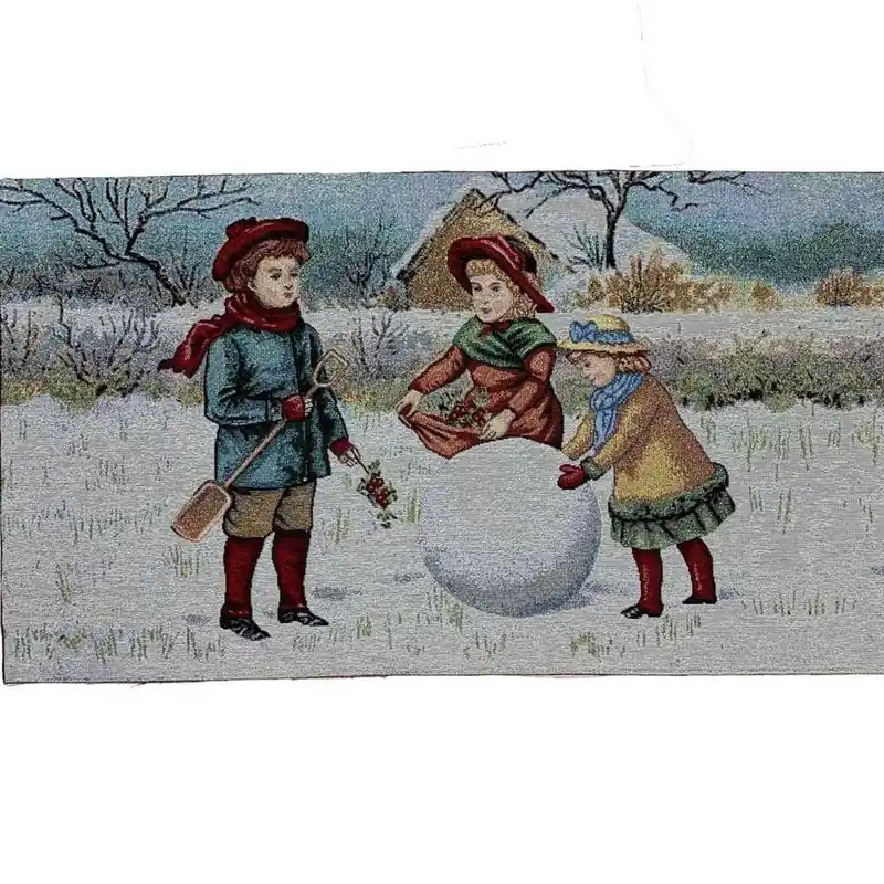 Molto apprezzato - Pannello Gobelin Natale Bambini Palla Neve 40x70 Cm Lurex Argento