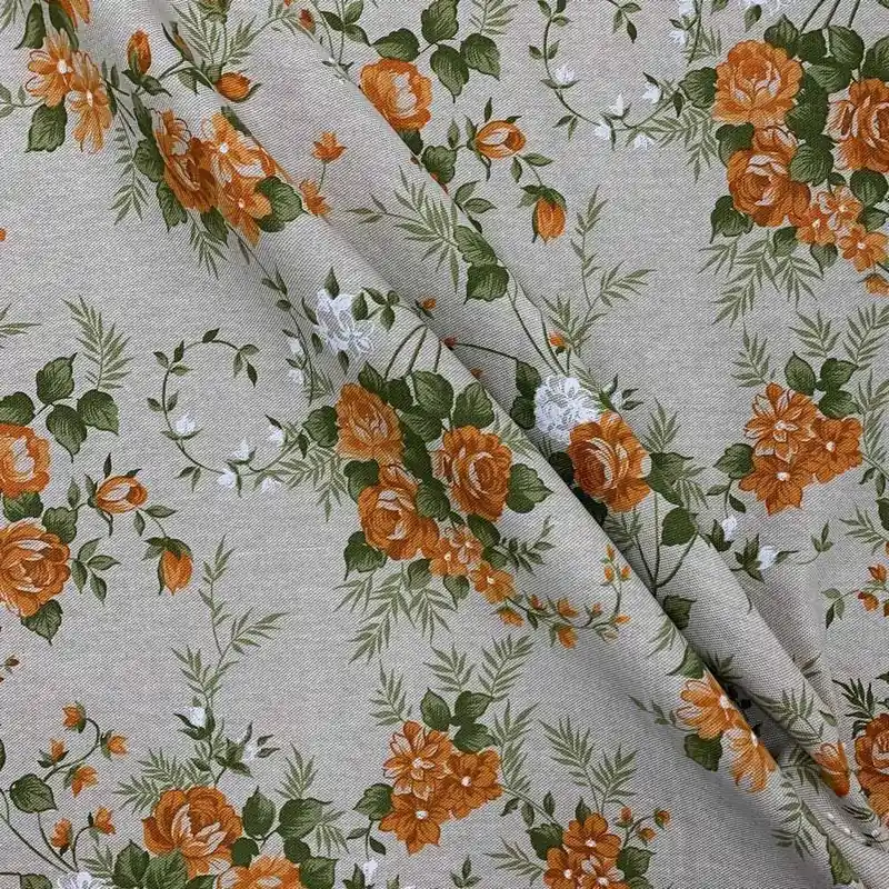 Prezzo ridotto - Tessuto Panama Shabby Coordinato Fiori Arancione 50 Cm